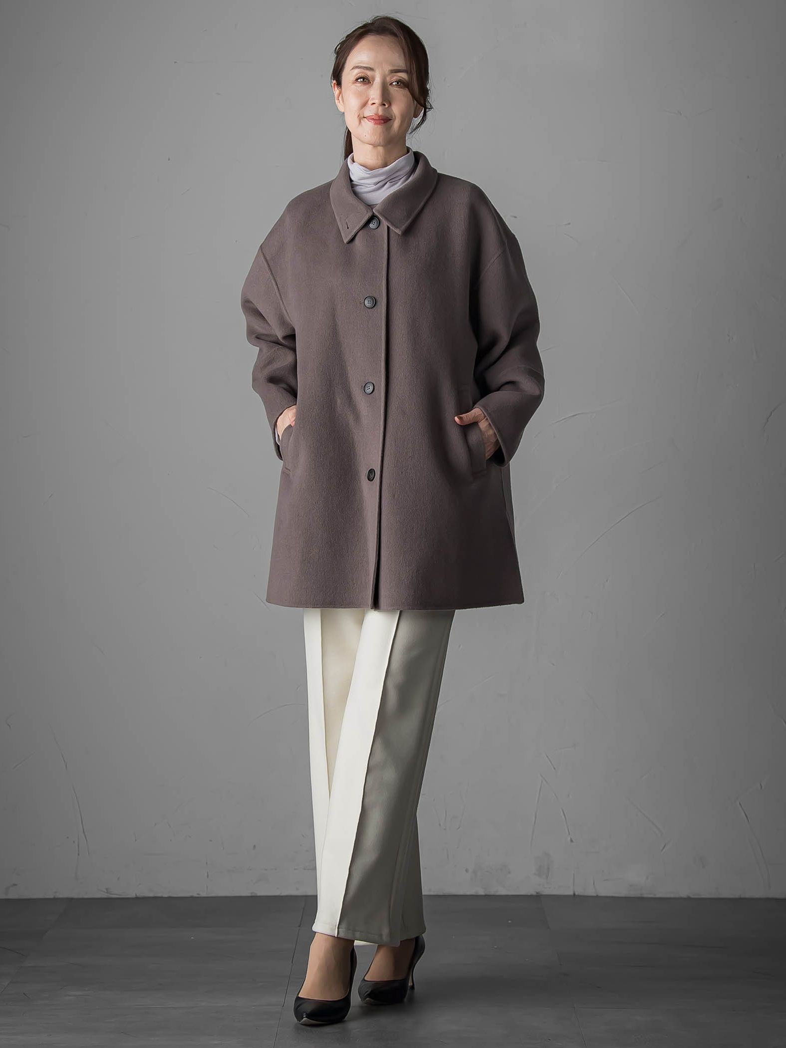 【大きいサイズ】スタンドカラーウールリバーコート