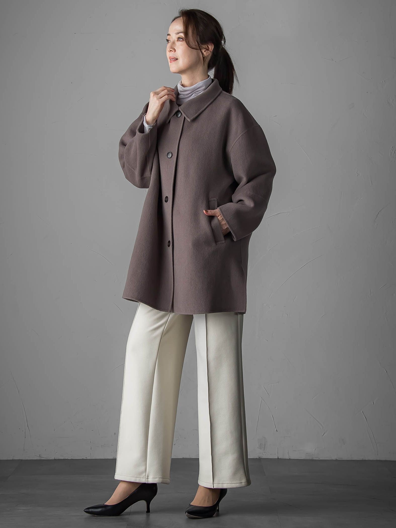 【大きいサイズ】スタンドカラーウールリバーコート