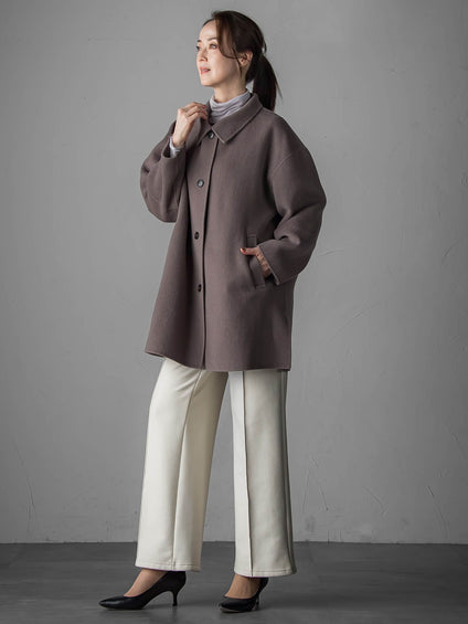 【大きいサイズ】スタンドカラーウールリバーコート