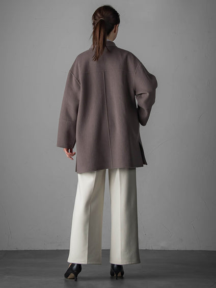 【大きいサイズ】スタンドカラーウールリバーコート