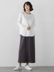 袖口レース切替カットソー