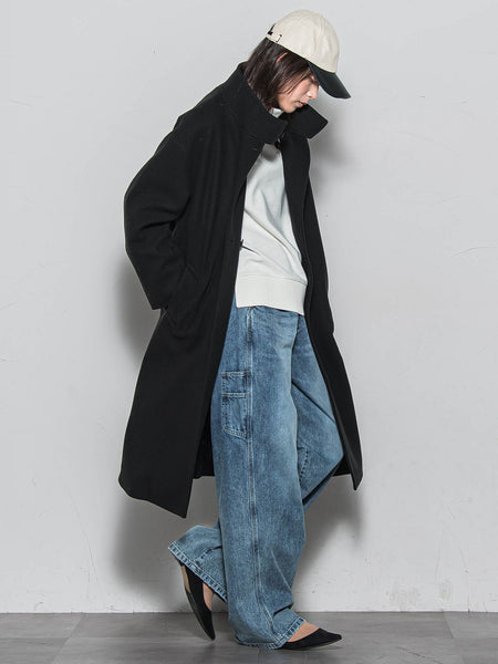 ライトジャージメルトンスタンドカラーロングコート