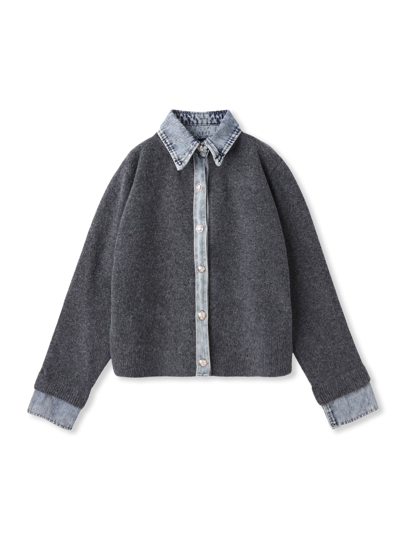 デニムレイヤード風カーディガン≪手洗い可能≫