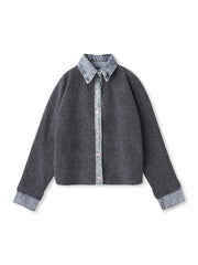 デニムレイヤード風カーディガン≪手洗い可能≫