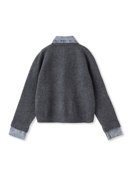 デニムレイヤード風カーディガン≪手洗い可能≫