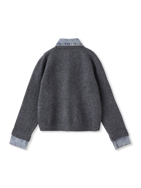 デニムレイヤード風カーディガン≪手洗い可能≫