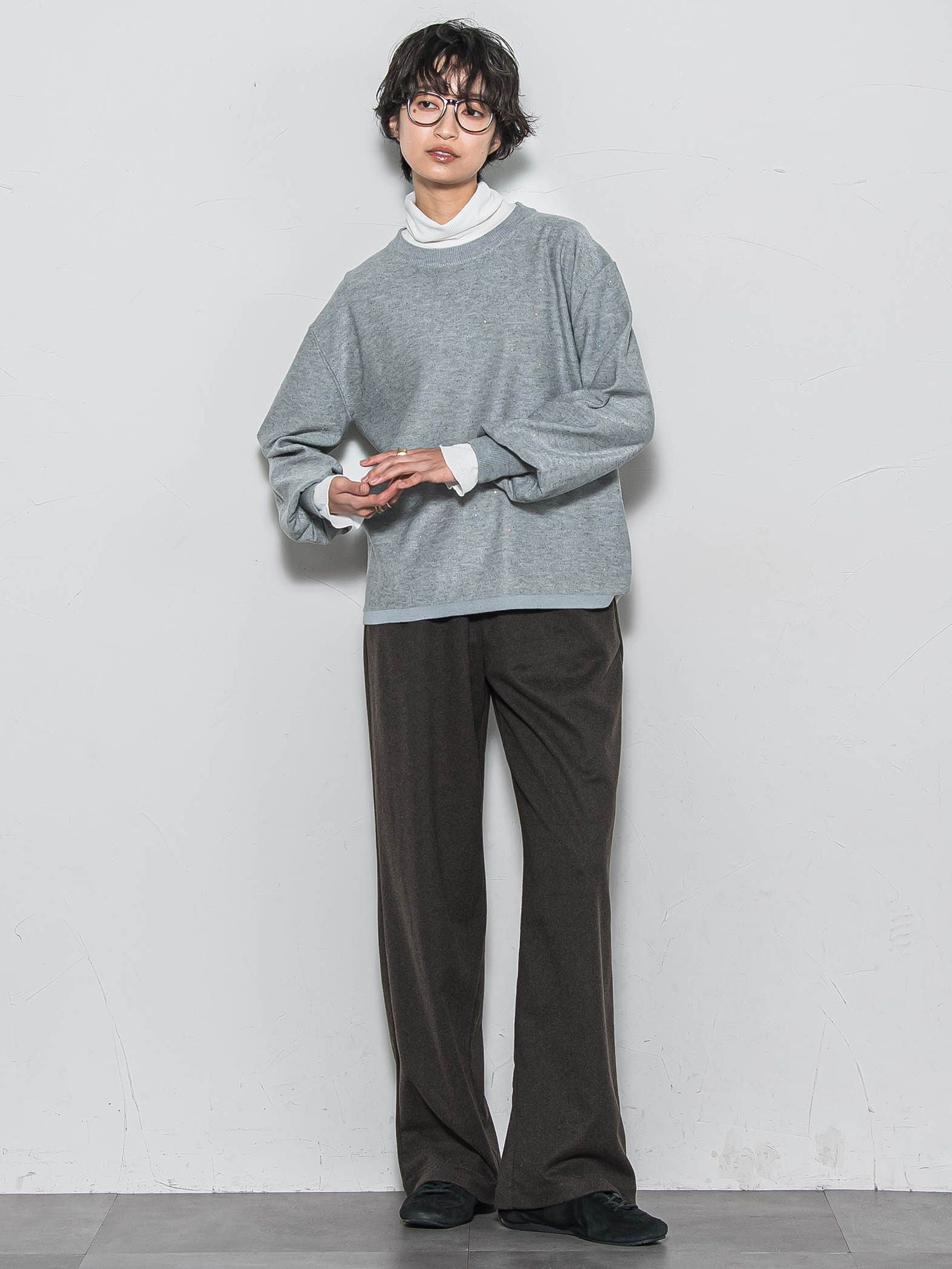 ミニスパンコールクルーネックニット≪手洗い可能≫