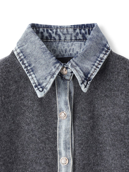 デニムレイヤード風カーディガン≪手洗い可能≫