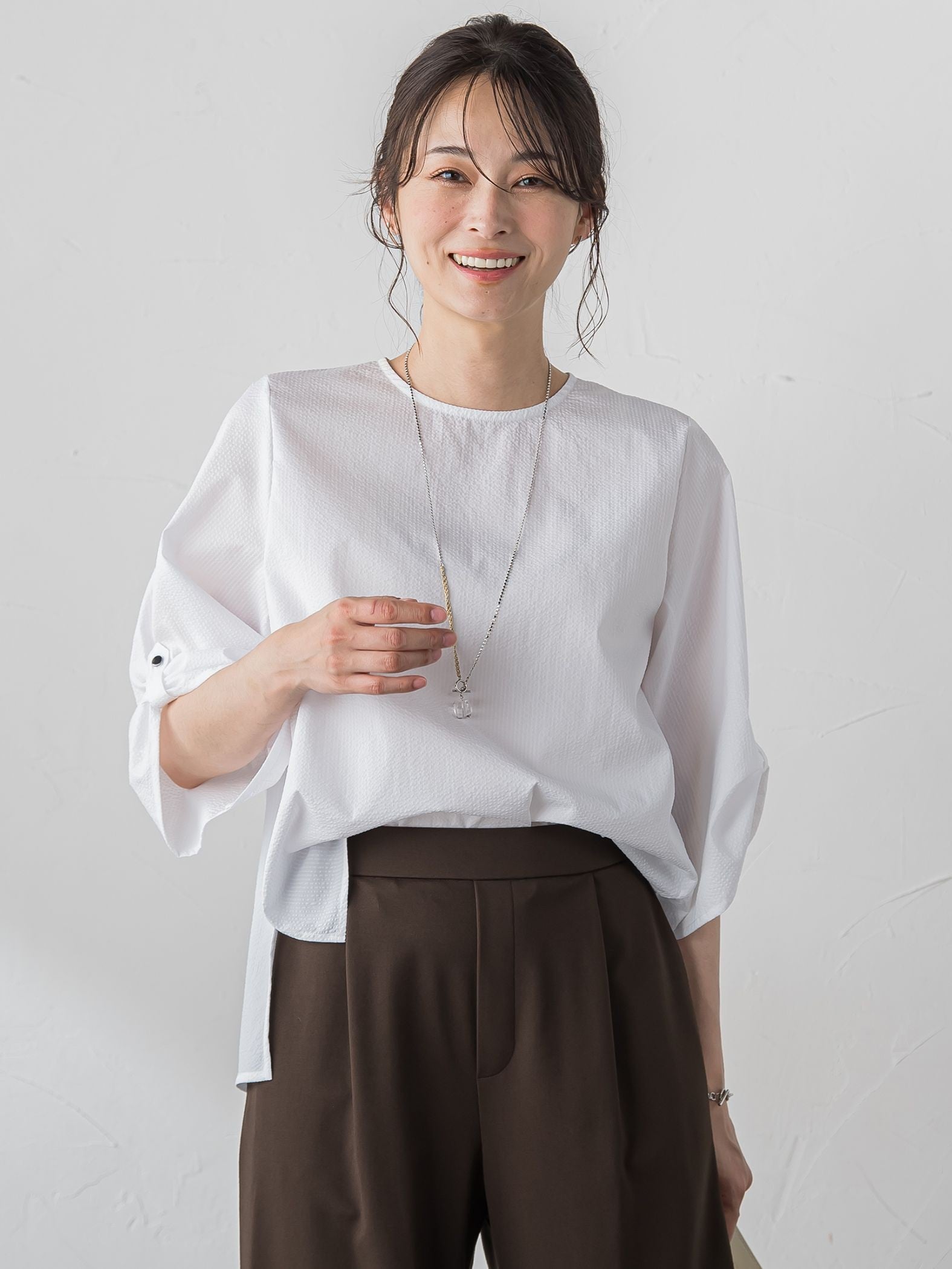 【WEB限定】クールマックスサッカーブラウス≪洗濯機で洗える≫