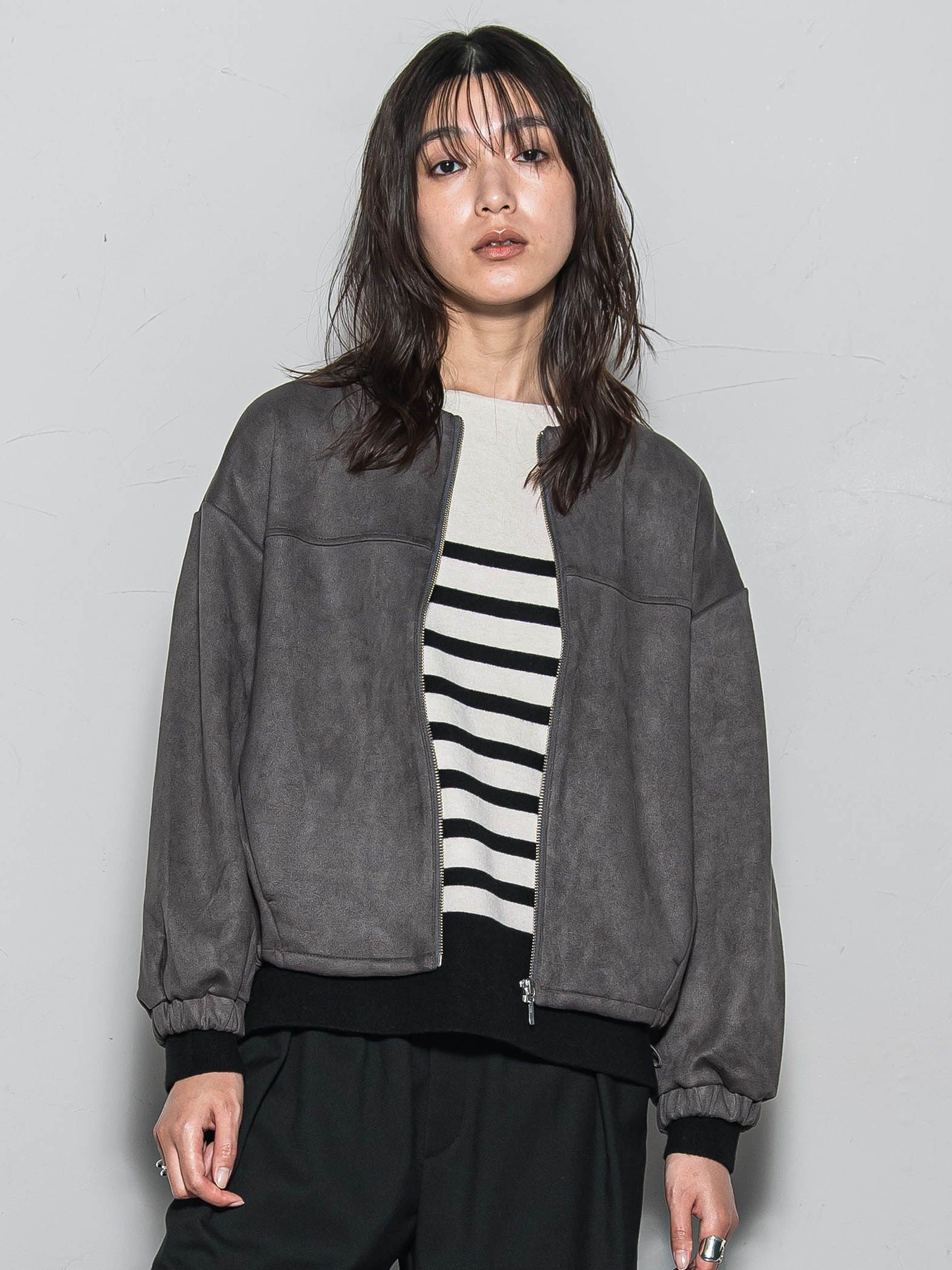 【WEB限定】マシュマロスウェードノーカラーブルゾン≪手洗い可能≫