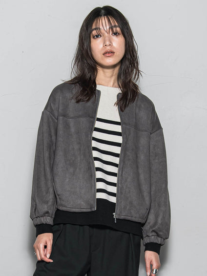 【WEB限定】マシュマロスウェードノーカラーブルゾン≪手洗い可能≫