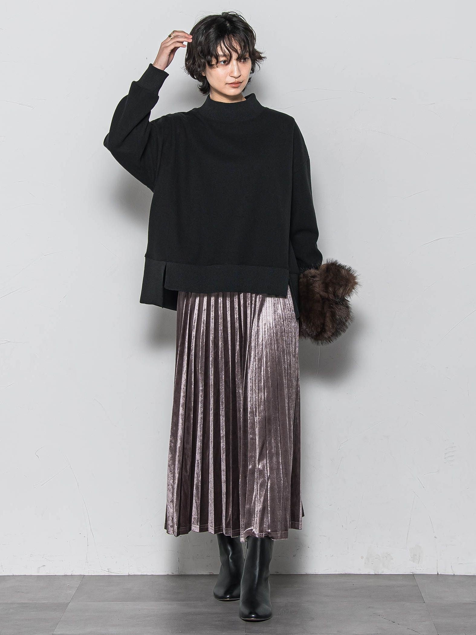 【WEB限定】ストレッチベロアプリーツスカート≪手洗い可能≫