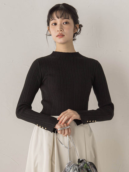 袖ボタンランダムリブニット≪手洗い可能≫