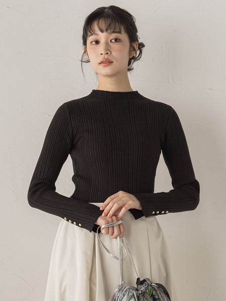 袖ボタンランダムリブニット≪手洗い可能≫