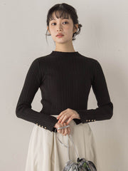 袖ボタンランダムリブニット≪手洗い可能≫