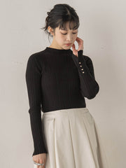 袖ボタンランダムリブニット≪手洗い可能≫