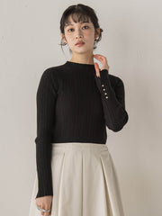 袖ボタンランダムリブニット≪手洗い可能≫