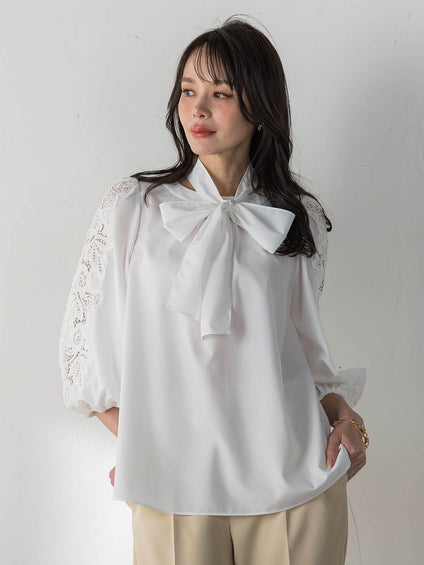 袖レースブラウス