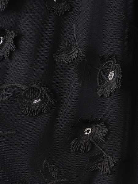 フラワー刺繍チュールスカート