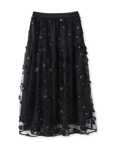 フラワー刺繍チュールスカート