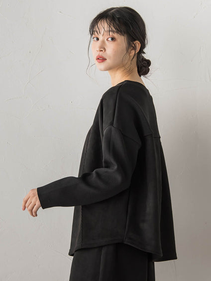 スエード×リブ変形切替えプルオーバー≪手洗い可能≫