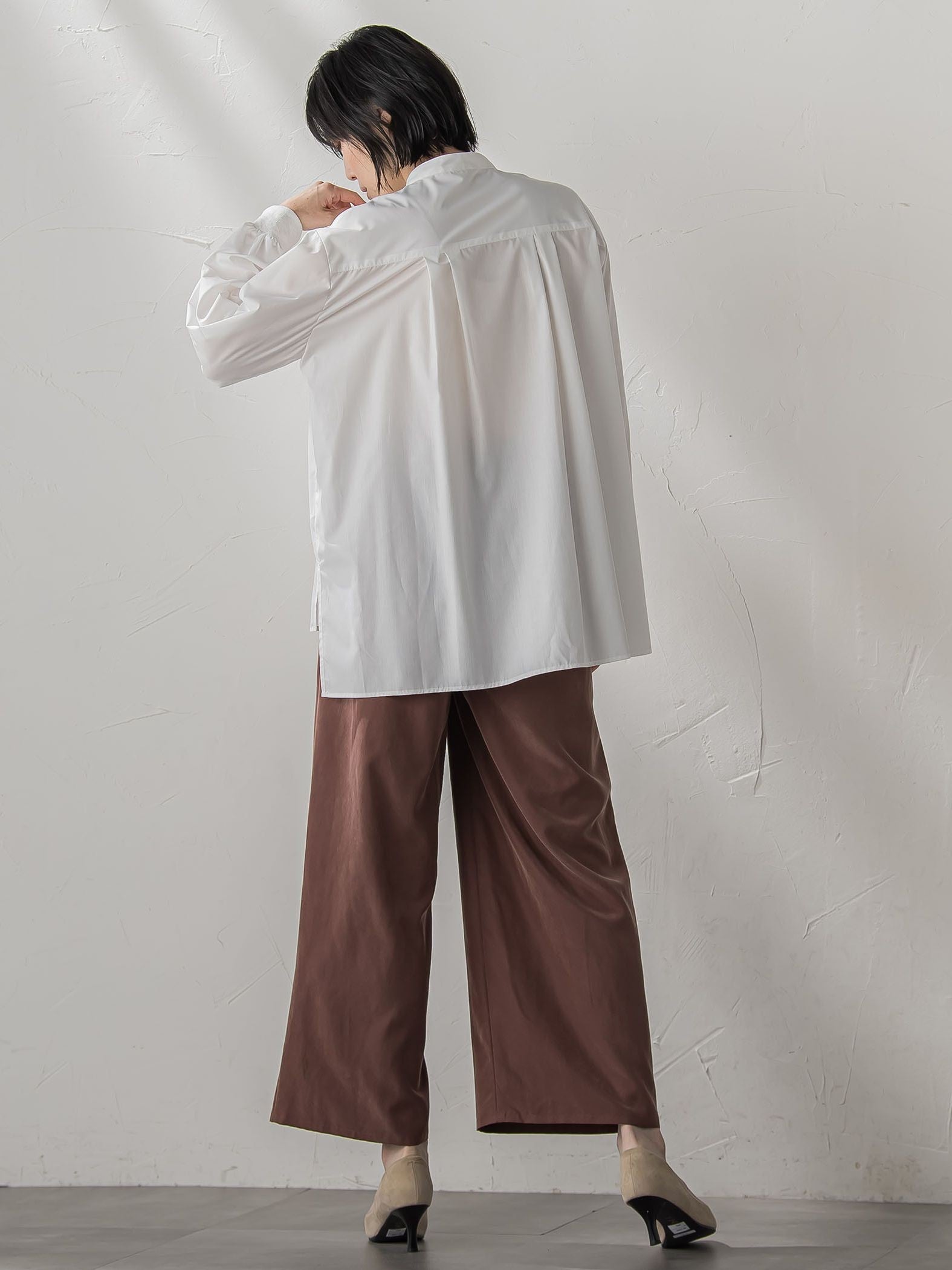 【大きいサイズ】【biyori/極】”こなれ袖がポイント”バンドカラーシャツ