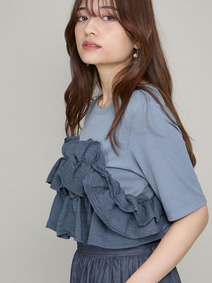 ギャザーフリルTシャツ≪手洗い可能≫