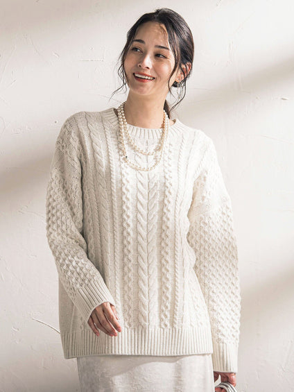 【WEB限定】ケーブル柄編みニット≪洗える≫