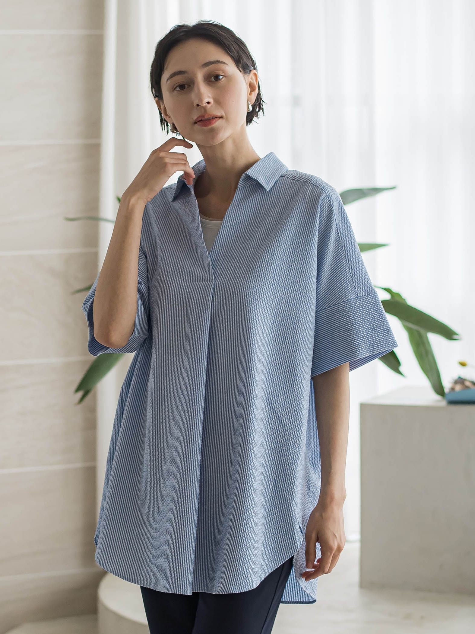 【WEB限定/大きいサイズ/追加生産】”着るだけでサマになる”頼れるスキッパーチュニック