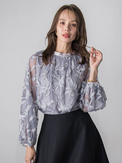 スパンコールテープチュールブラウス