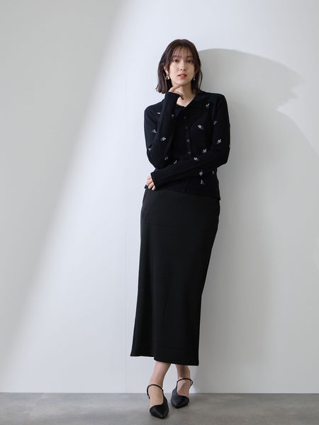 フラワー刺繍ポロニットトップス