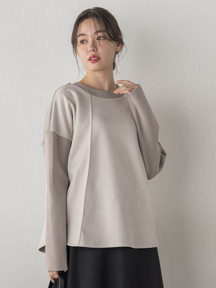 スエード×リブ変形切替えプルオーバー≪手洗い可能≫