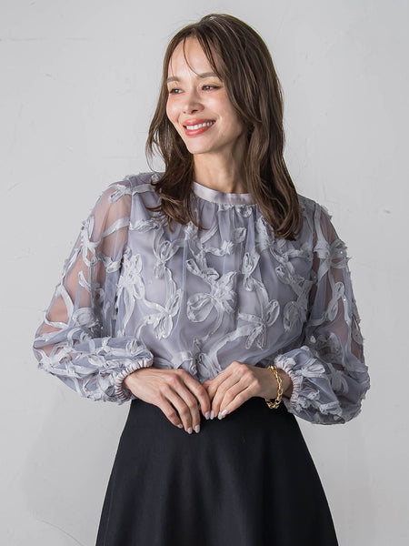 スパンコールテープチュールブラウス