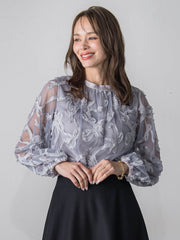 スパンコールテープチュールブラウス