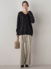 スパンコールVネックニット≪手洗い可能≫