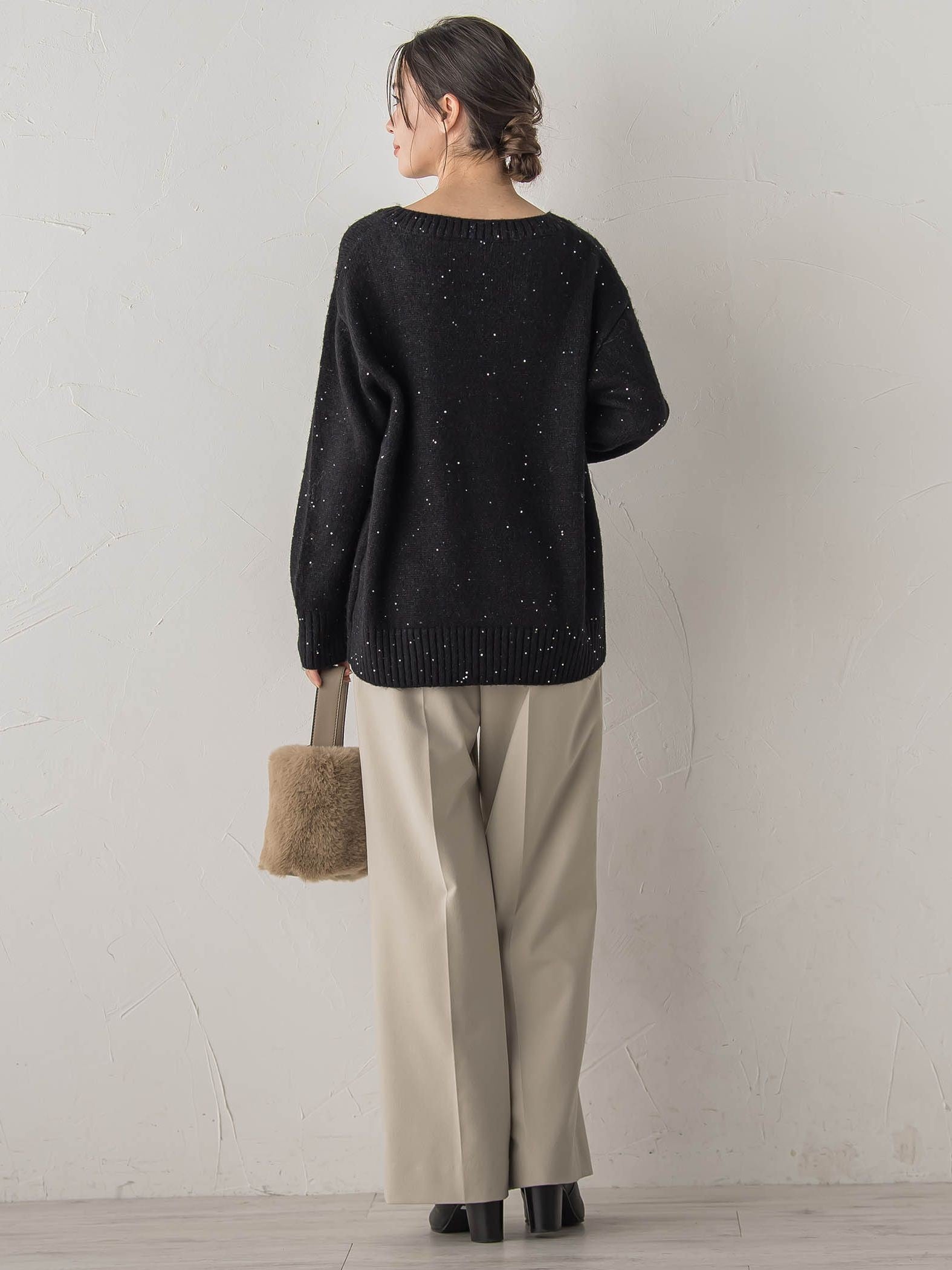 スパンコールVネックニット≪手洗い可能≫