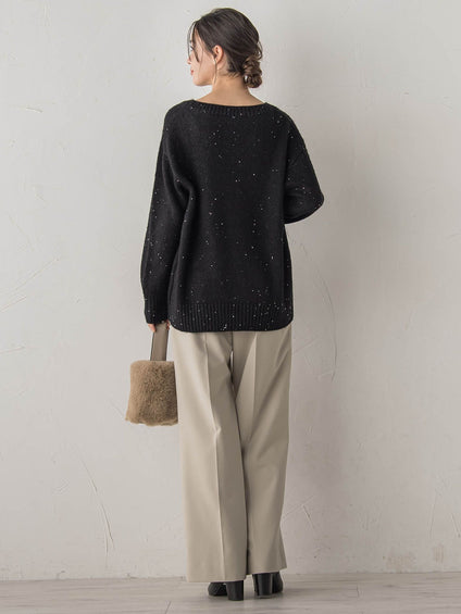 スパンコールVネックニット≪手洗い可能≫