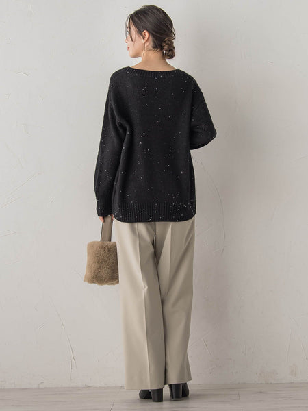 スパンコールVネックニット≪手洗い可能≫