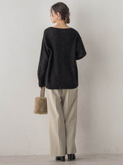 スパンコールVネックニット≪手洗い可能≫