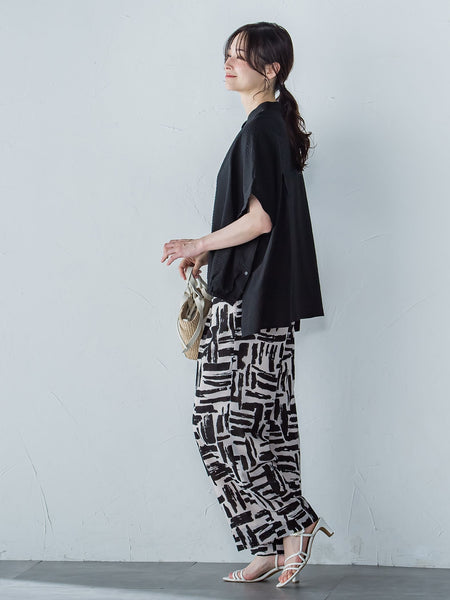 麻調ボイルプリントパンツ≪洗濯機で洗える≫
