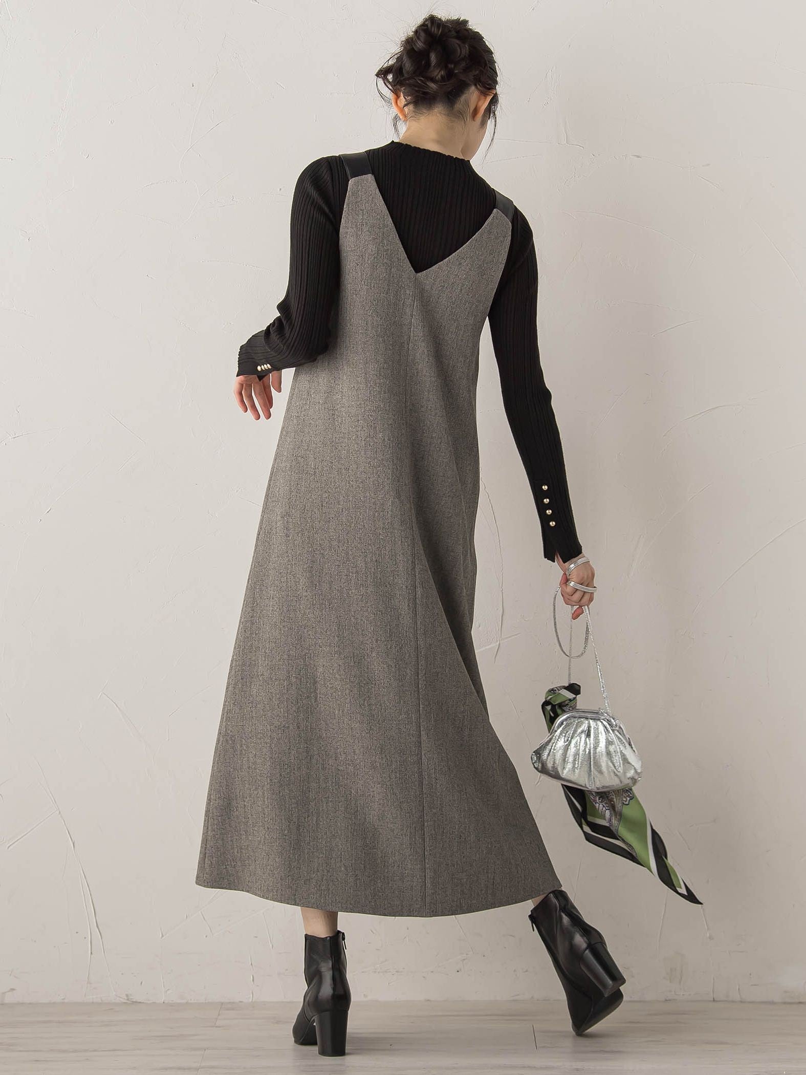 ミックスツイード×レザーライクジャンスカ≪洗濯機で洗える≫