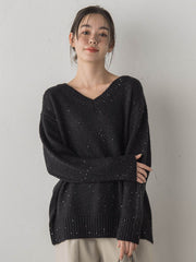 スパンコールVネックニット≪手洗い可能≫