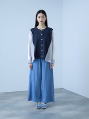 異素材切替クルーネックニットカーディガン