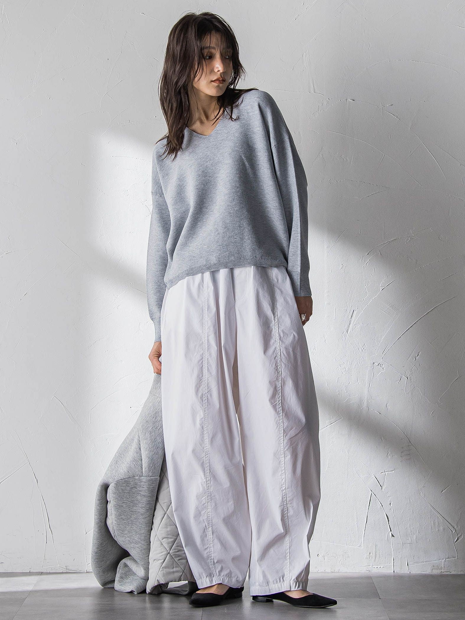 Vネックラメガーターニットプルオーバー≪手洗い可能≫