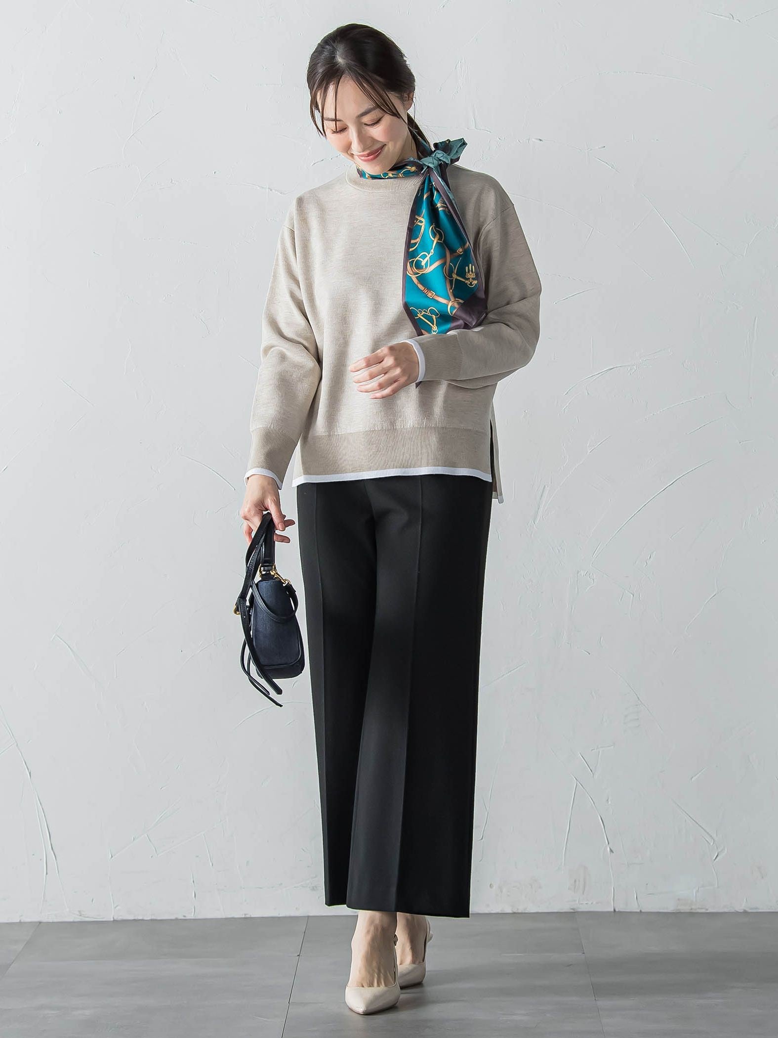 配色クルーネックニット≪洗える≫