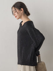 スパンコールVネックニット≪手洗い可能≫