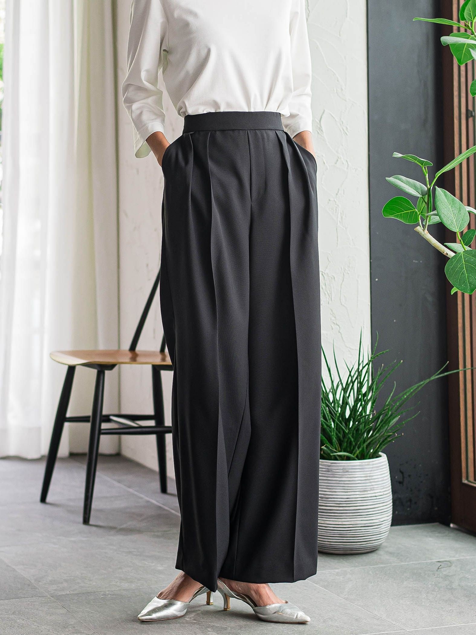 【WEB限定】タックワイドパンツ≪洗濯機で洗える≫