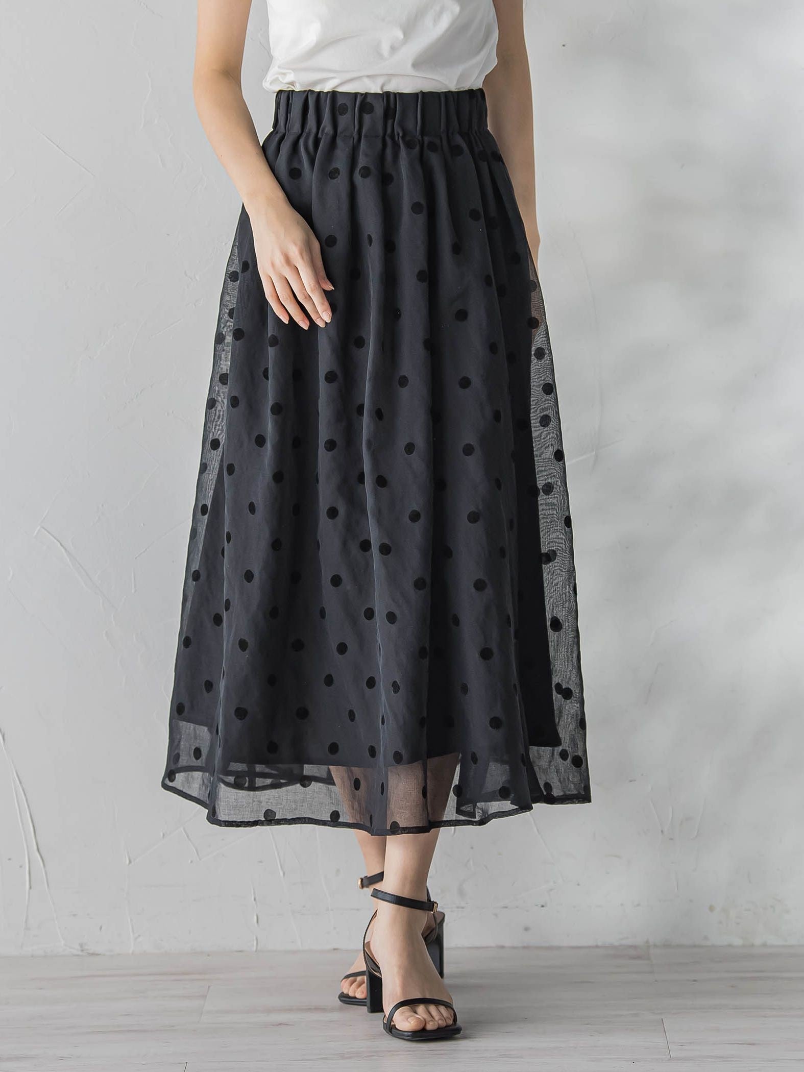 【WEB限定】麻調シアーフロッキードットスカート