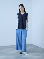 異素材切替クルーネックニットカーディガン