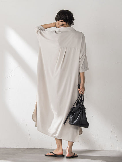 【WEB限定】スキッパーチュニックワンピース≪洗濯機で洗える≫